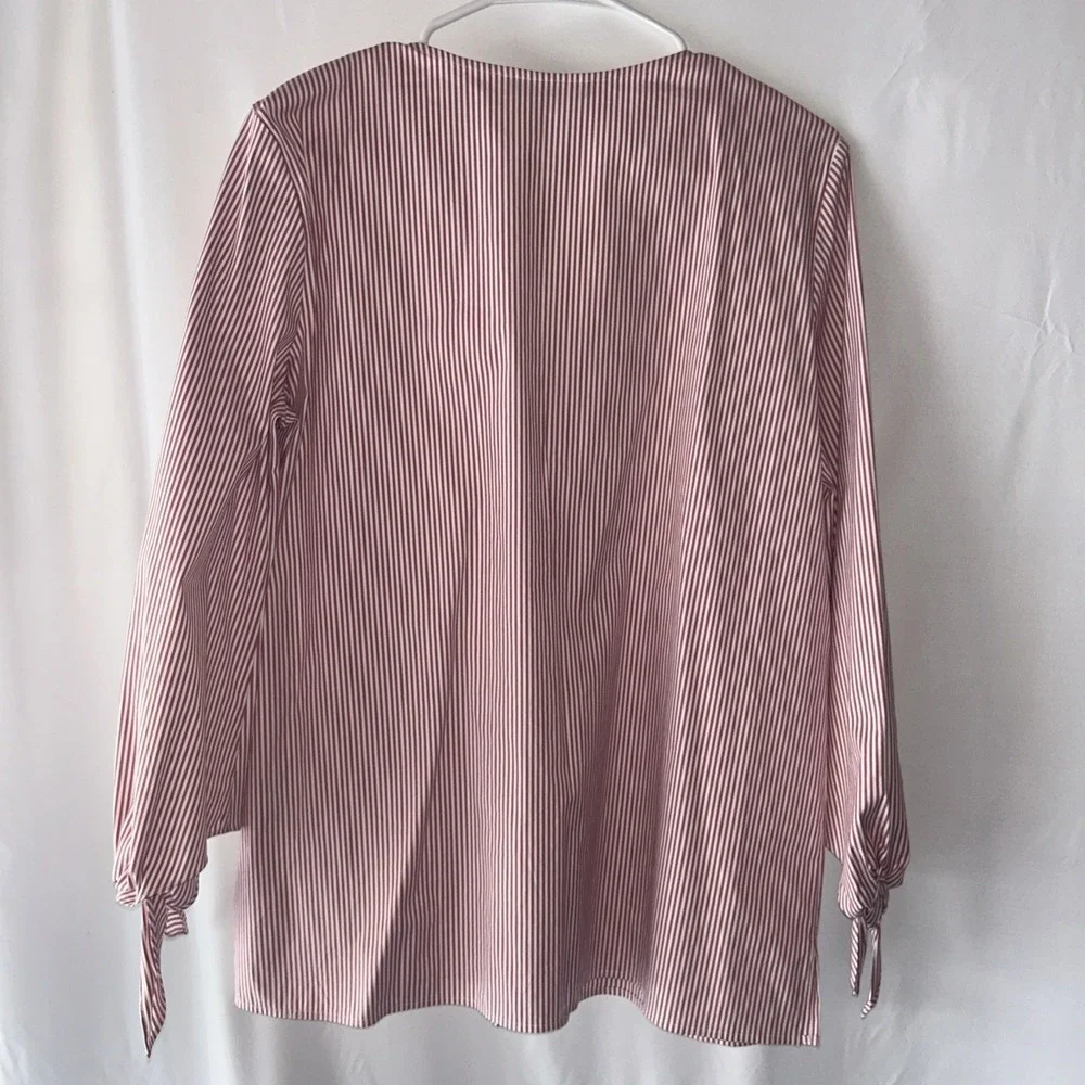 Lafayette 148 New York Striped Button Down Shirt Blouse Long Sleeve Medium - Picture 3 of 6